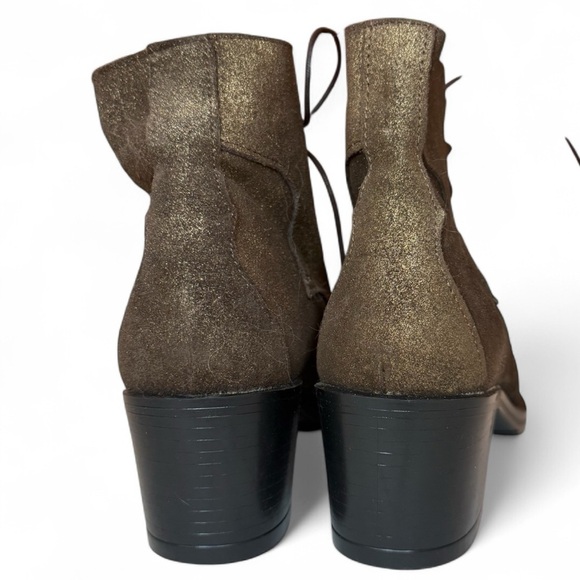 Scruples Lace Up Ankle Boot Moc-toe Metallic Distressed Bronze Gold Western Sz 8 - Picture 6 of 9